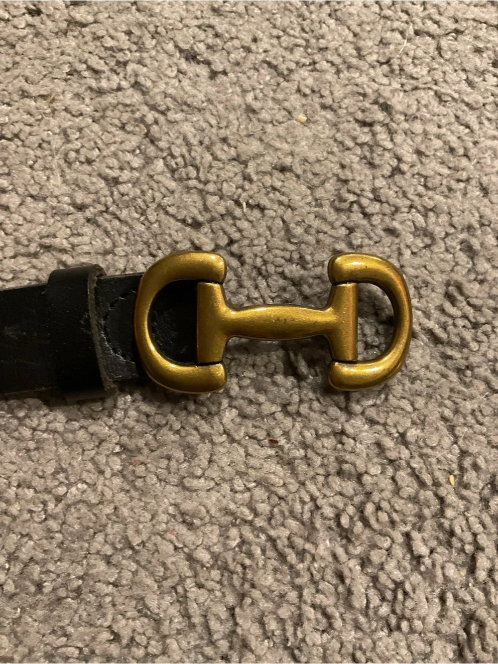Boden Black Leather Belt with Gold Brass Horsebit Buckle Detail